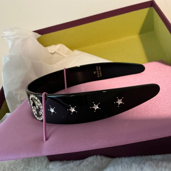 Gucci Black Resin/Crystals GG Star Headband **NEW IN BOX** main image 4